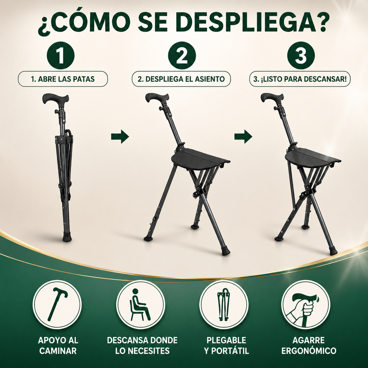 Bastón Multifuncional Ergomax® | Estabilidad y confianza en cada paso