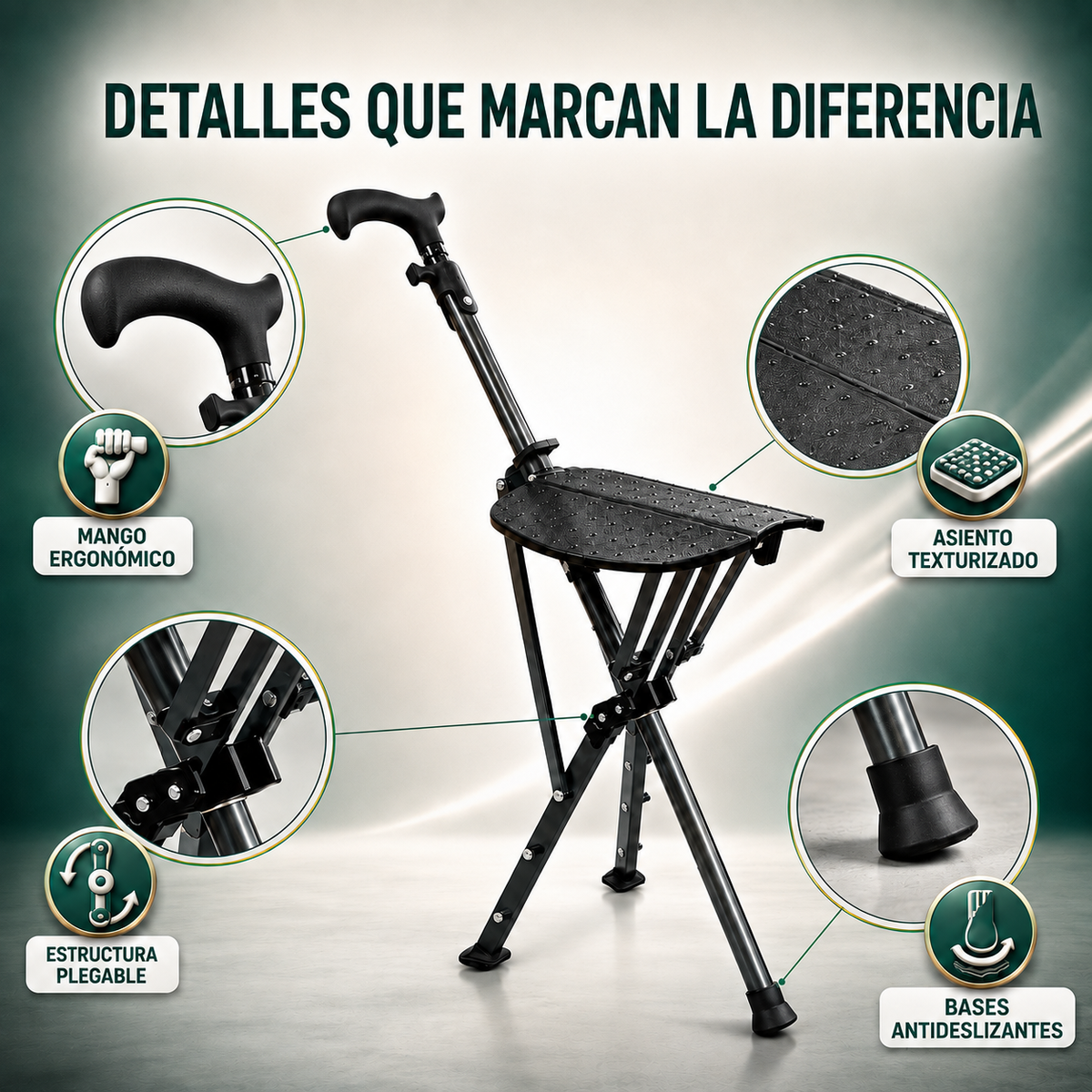 Bastón Multifuncional Ergomax® | Estabilidad y confianza en cada paso