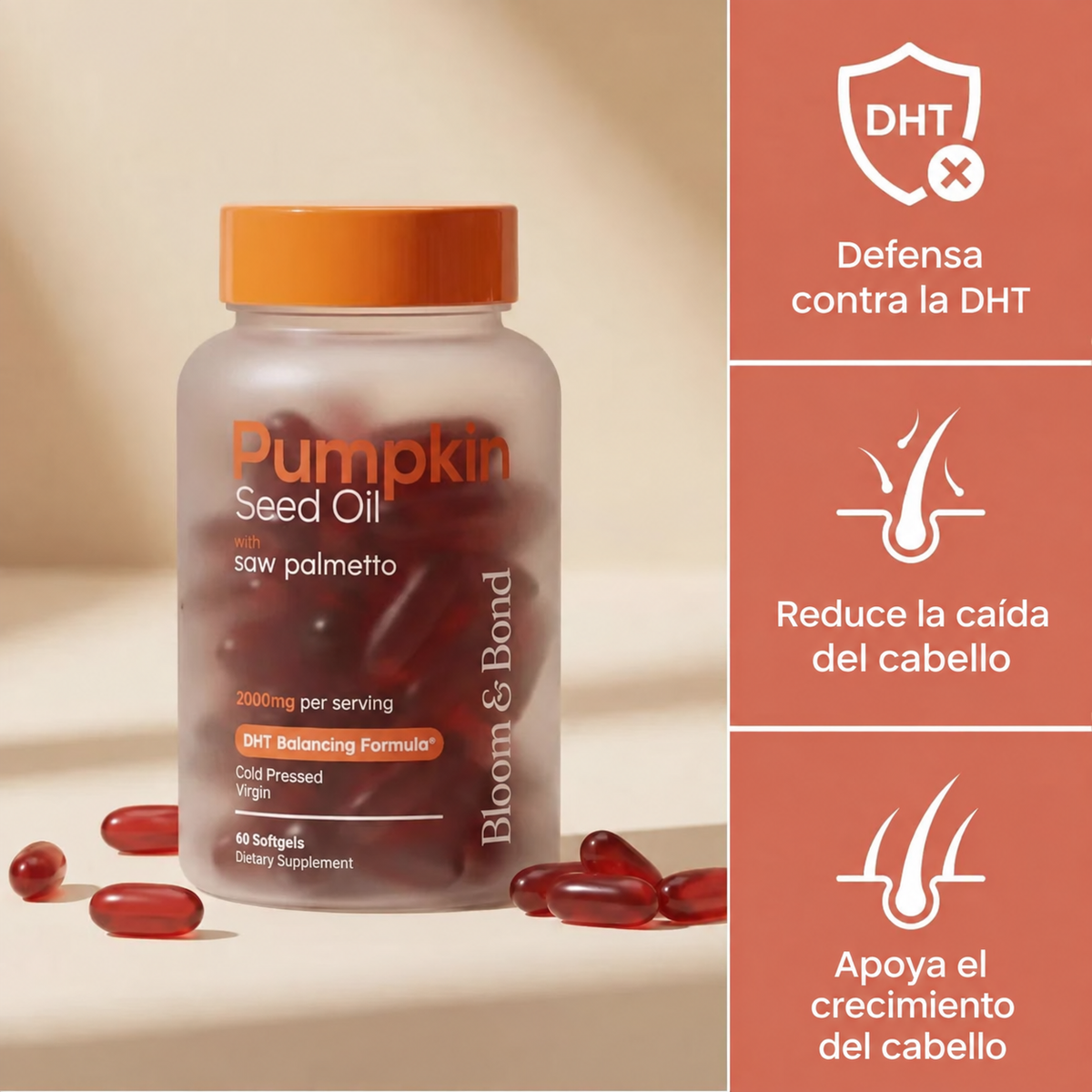 Pumpkin Seed Oil Softgels - Menos caída en 26 días o menos