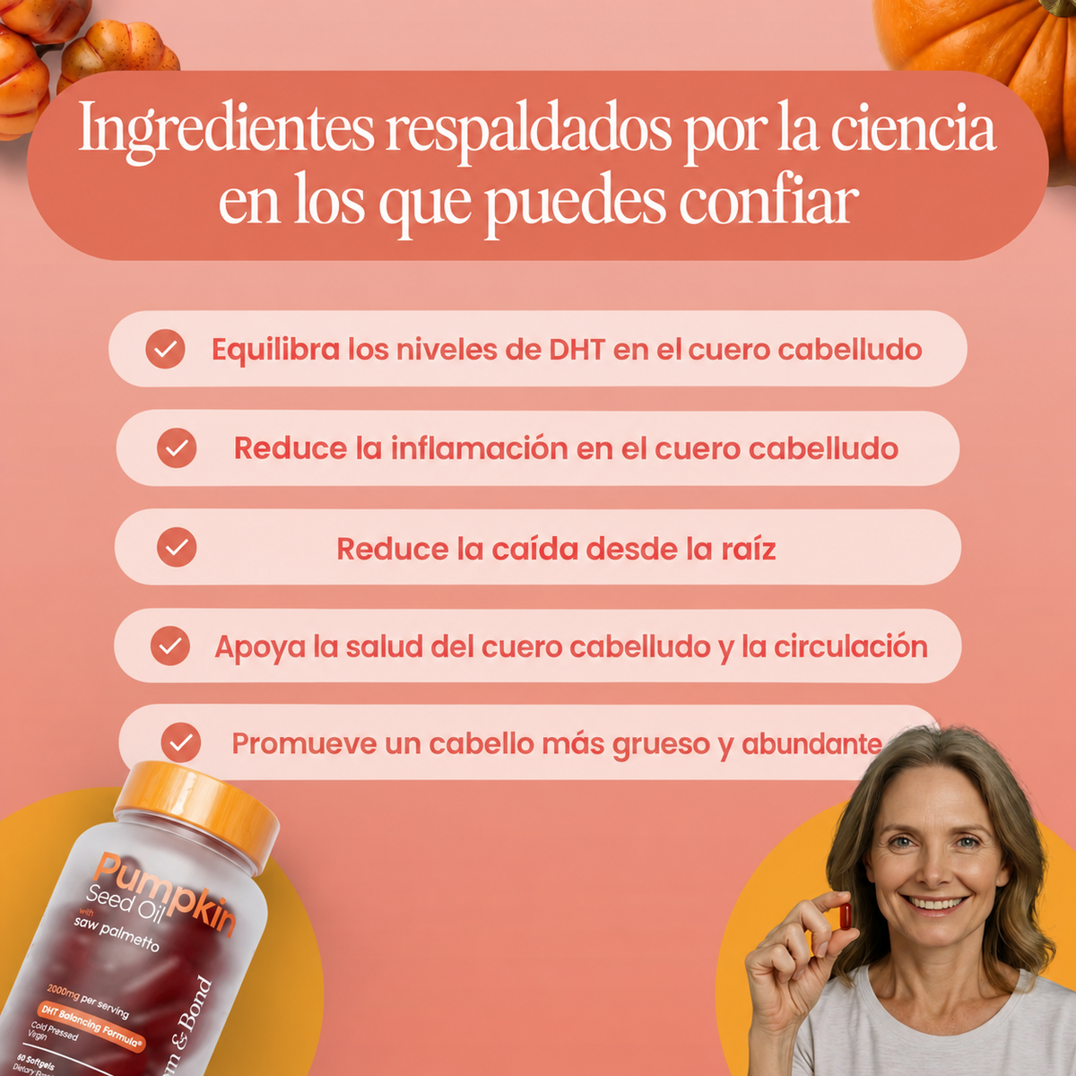 Pumpkin Seed Oil Softgels - Menos caída en 26 días o menos