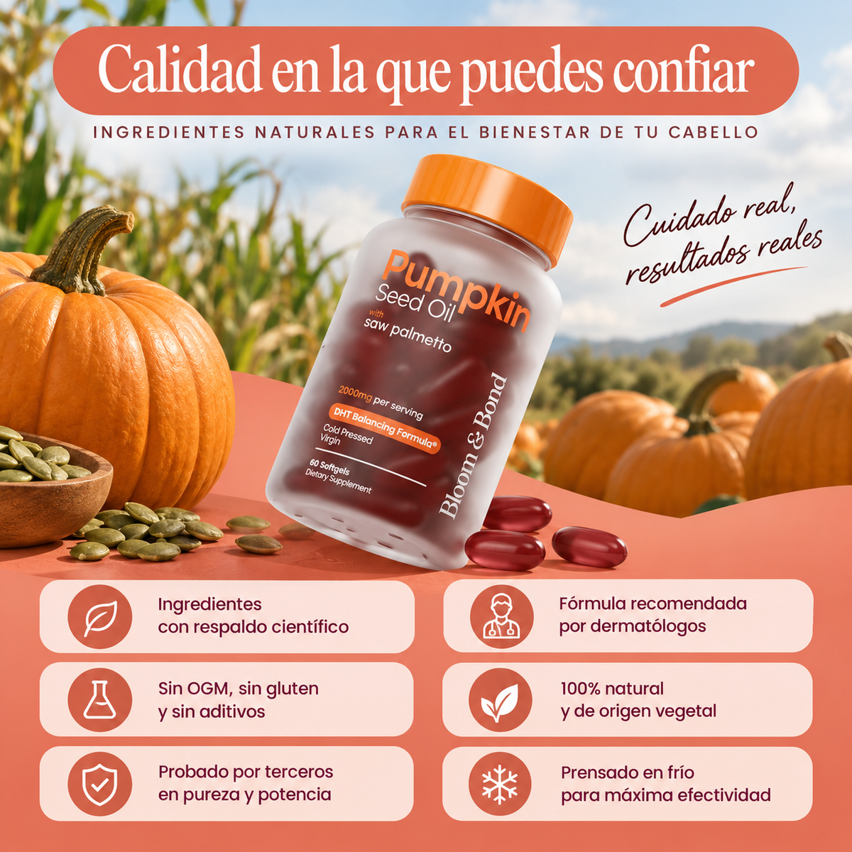Pumpkin Seed Oil Softgels - Menos caída en 26 días o menos